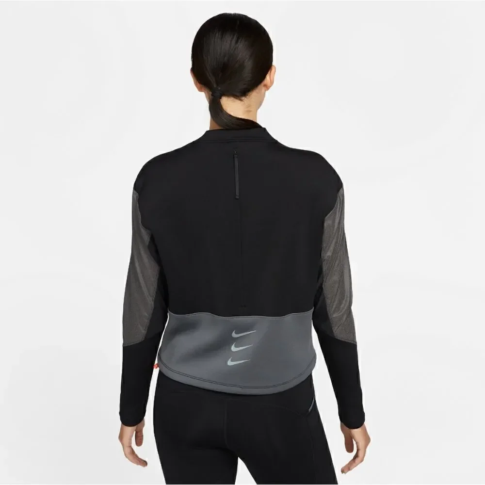 Nike Run Division Scuba Crew Sweatshirt Black Grey Women's Small S Vent DD5263
